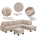 Hearth and Haven Zachary 5-Piece L-Shaped Sectional Sofa Set with Ottoman, Khaki GS000088AAA