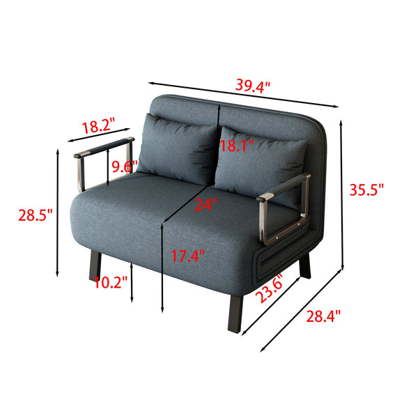 English Elm 39″ Convertible Chair Bed Plush Velvet Tri-Fold Sofa with 18.1" Seat Height, Adjustable Backrest, Pillow, Sturdy Iron Frame for Home Office Relaxation W1767106625