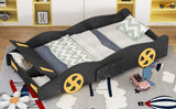 Hearth and Haven Race Car Shaped Twin Bed with Wheels and Storage, Black and Yellow WF305759AAB