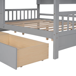 English Elm Wooden Full Size House Bed with Roof and Built-In Shelf, 2 Underbed Drawers, Sturdy Pine Frame 78" L Gray 57 L x 18.2 W x 6 H N733S308487E