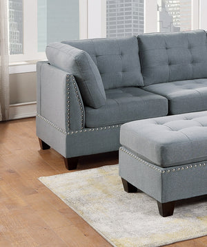 English Elm Living Tufted Corner Sofa Wedge with Linen-Look Fabric, Nailhead Trim, Rustic Wood Legs for Elegant Comfort Grey 34 L x 34 W x 17 H B011119654