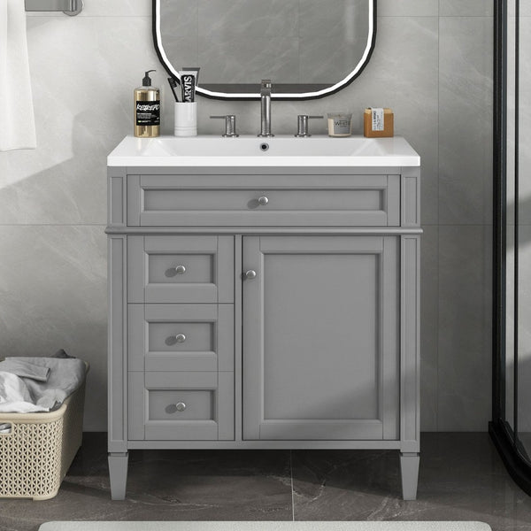 English Elm 30'' Modern Single Sink Vanity with Resin Basin Soft Close Drawers and Storage Cabinet SW000103AAE-2