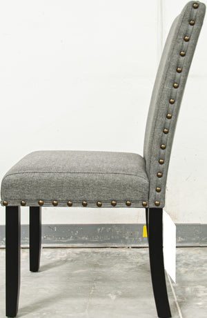 English Elm Modern Round Dining Set with Nailhead Trim and Under-Table Storage, Plush Upholstered Chairs Gray 70 L x 42 W x 6 H B011S00422