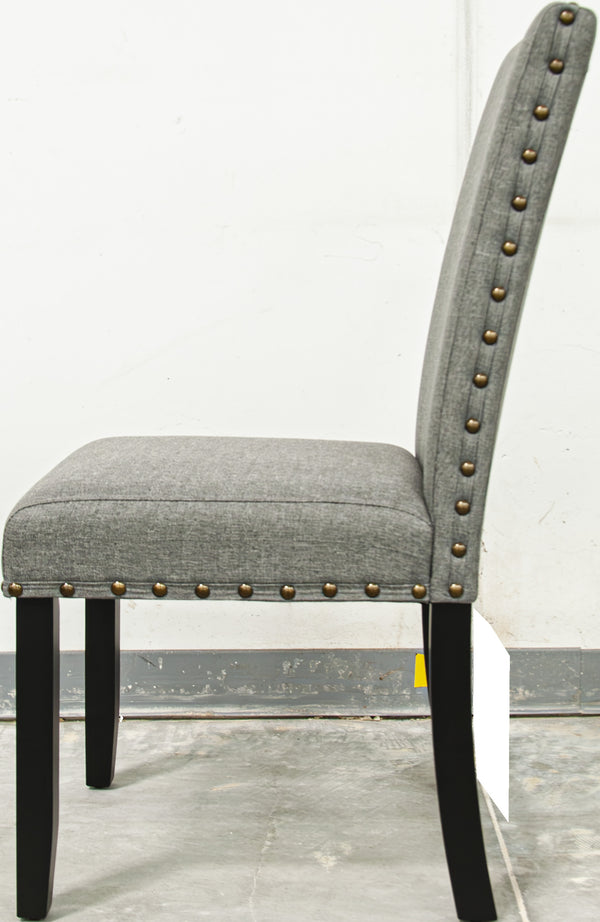 English Elm Modern Round Dining Set with Nailhead Trim and Under-Table Storage, Plush Upholstered Chairs Gray 70 L x 42 W x 6 H B011S00422