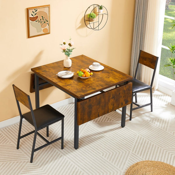 English Elm Folding Drop Leaf Dining Table Rustic Brown Steel Frame Seats Six Space Saving W1162104704