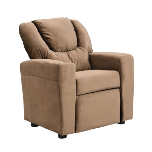 English Elm Kids Velvet Recliner with Adjustable Footrest Padded Headrest and Built in Cup Holders W214101804