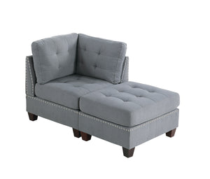 English Elm Living Tufted Ottoman Grey Linen-Look Cushion Nailhead Trim Wooden Legs Rustic 32"x26"x19" Stylish Seating B011119656