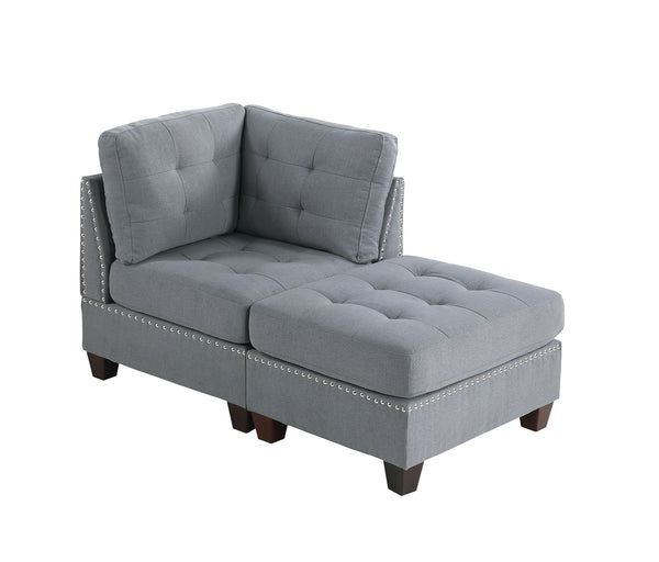 English Elm Living Tufted Ottoman Grey Linen-Look Cushion Nailhead Trim Wooden Legs Rustic 32"x26"x19" Stylish Seating B011119656