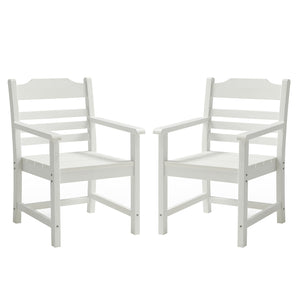 English Elm Patio HIPS Outdoor Dining Chair Set of 2 with Armrests, Imitation Wood Grain Teak Finish, UV-Protected Comfort White W1209107723