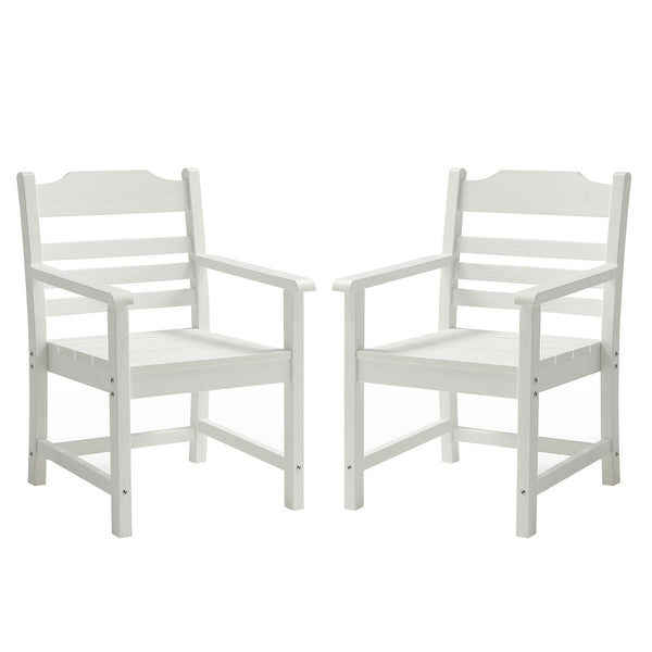 English Elm Patio HIPS Outdoor Dining Chair Set of 2 with Armrests, Imitation Wood Grain Teak Finish, UV-Protected Comfort White W1209107723