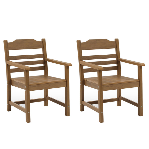 English Elm Patio HIPS Outdoor Dining Chair Set of 2 with Armrests, Imitation Wood Grain Teak Finish, UV-Protected Comfort Light Teak W1209107725