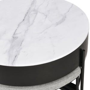 English Elm Modern Round Lift Top Coffee Table with Hidden Storage and Three Nesting Ottomans CH265770AAB