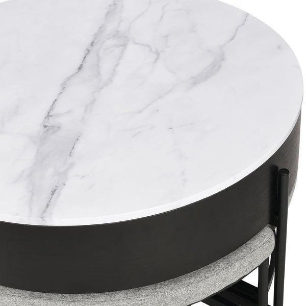 English Elm Modern Round Lift Top Coffee Table with Hidden Storage and Three Nesting Ottomans CH265770AAB