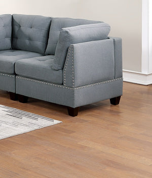 English Elm Modular Sofa Set 6-Piece Gray Linen Fabric With Tufted Design, Nailhead Trim, And Customizable Seating B011S00416