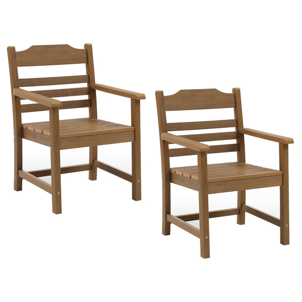 English Elm Patio HIPS Outdoor Dining Chair Set of 2 with Armrests, Imitation Wood Grain Teak Finish, UV-Protected Comfort Light Teak W1209107725