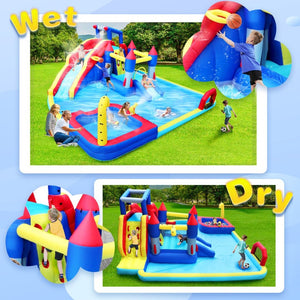 English Elm 10 in 1 Inflatable Backyard Water Park with Slide Bounce Zone Climbing Wall Pool W167790000