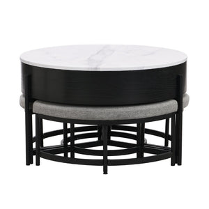 English Elm Modern Round Lift Top Coffee Table with Hidden Storage and Three Nesting Ottomans CH265770AAB