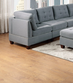 English Elm Living Tufted Corner Sofa Wedge with Linen-Look Fabric, Nailhead Trim, Rustic Wood Legs for Elegant Comfort Grey 34 L x 34 W x 17 H B011119654