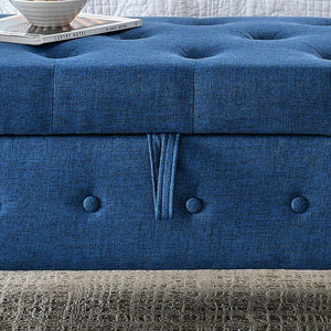 English Elm 62" Tufted Button Storage Bench with Solid Wood Feet, Modern Fabric Ottoman for Entryway Seating and Bedroom Elegance Blue W1853112514