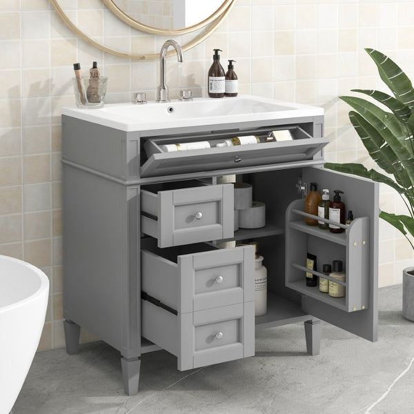 English Elm 30'' Modern Single Sink Vanity with Resin Basin Soft Close Drawers and Storage Cabinet SW000103AAE-2