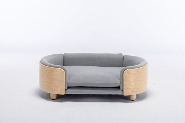 English Elm Scandinavian Elevated Dog Bed Sofa with Solid Wood Legs, Velvet Removable Cover, Mid Size Grey W79490077