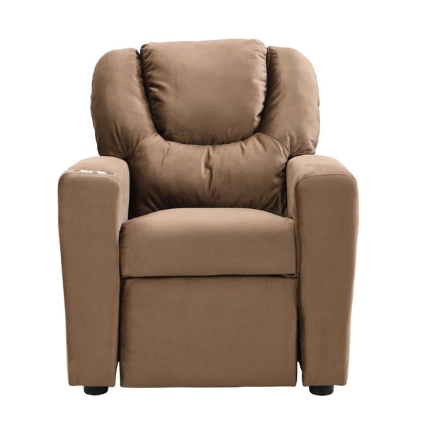 English Elm Kids Velvet Recliner with Adjustable Footrest Padded Headrest and Built in Cup Holders W214101804