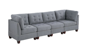 English Elm Living Tufted Corner Sofa Wedge with Linen-Look Fabric, Nailhead Trim, Rustic Wood Legs for Elegant Comfort Grey 34 L x 27 W x 15 H B011119655
