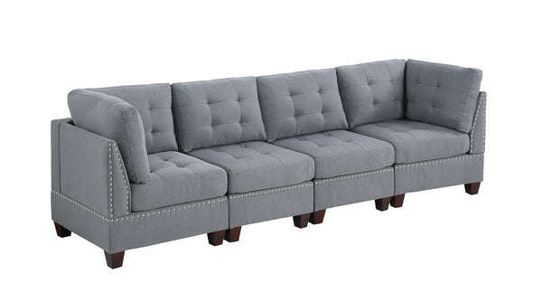 English Elm Living Tufted Corner Sofa Wedge with Linen-Look Fabric, Nailhead Trim, Rustic Wood Legs for Elegant Comfort Grey 34 L x 27 W x 15 H B011119655
