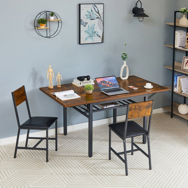 English Elm Folding Drop Leaf Dining Table Rustic Brown Steel Frame Seats Six Space Saving W1162104704