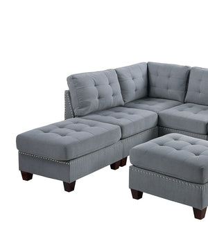 English Elm Contemporary Modular Sectional 7Pc Set - Versatile Gray Linen Living Room Furniture With Tufted Design B011S00419