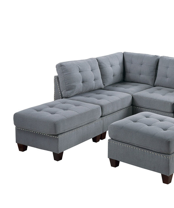 English Elm Contemporary Modular Sectional 7Pc Set - Versatile Gray Linen Living Room Furniture With Tufted Design B011S00419