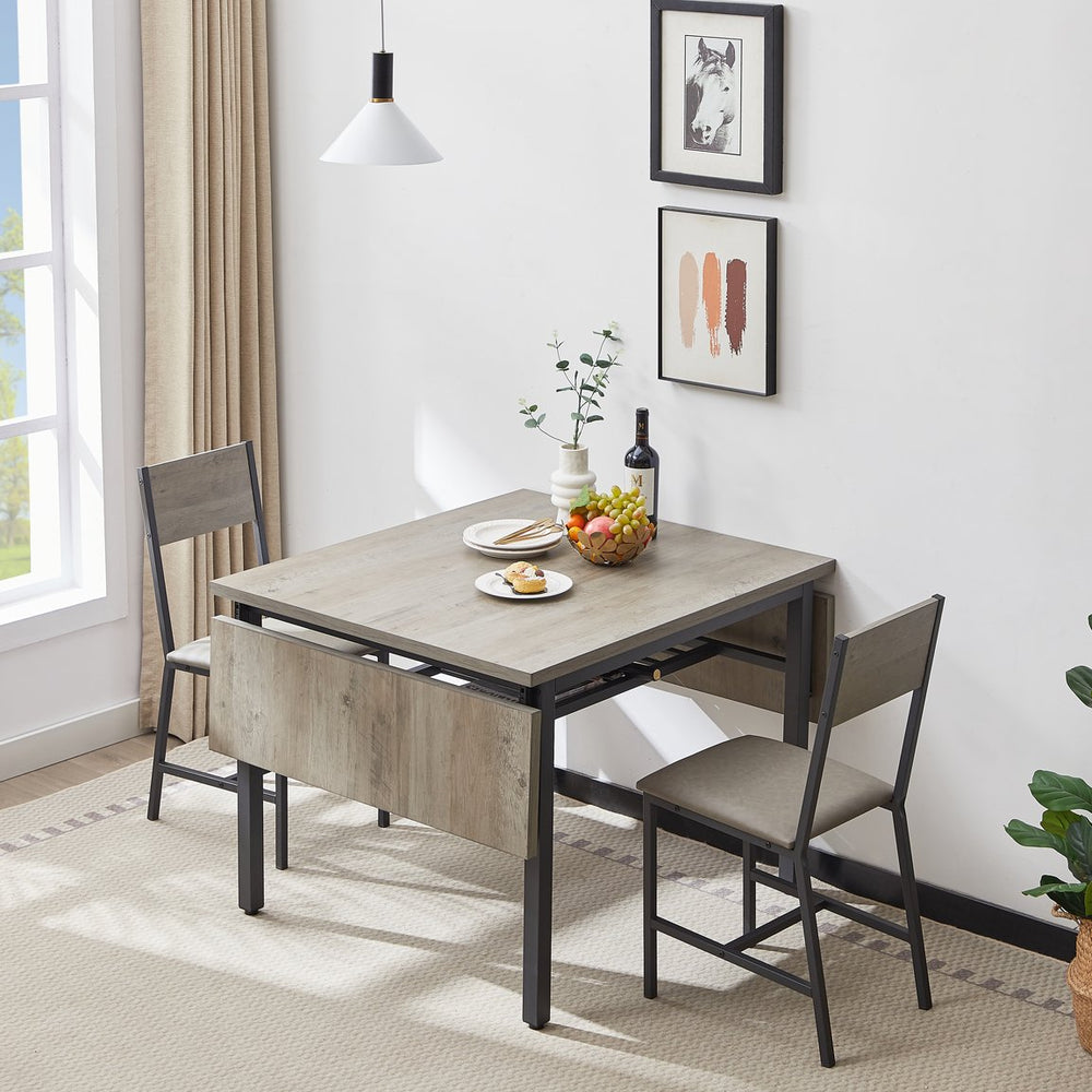 English Elm Folding Dining Table with Drop Leaves, Grey/Black Space-Saving Design Seats 4-6, 63.2"x35.5" W1162104707