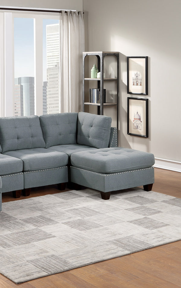 English Elm Modular Sectional 6-Piece U-Shaped Sofa Set In Gray Linen With Tufted Cushions & Nailhead Trim B011S00417