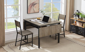 English Elm Folding Dining Table with Drop Leaves, Grey/Black Space-Saving Design Seats 4-6, 63.2"x35.5" W1162104707