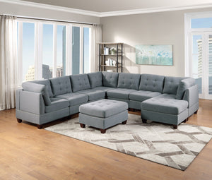English Elm Modular 9-Piece Sectional Sofa Set With Tufted Design, Nailhead Trim & Gray Linen Fabric For Versatile Living Spaces B011S00413