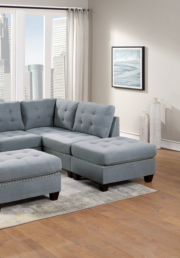 English Elm Living Tufted Corner Sofa Wedge with Linen-Look Fabric, Nailhead Trim, Rustic Wood Legs for Elegant Comfort Grey 34 L x 27 W x 15 H B011119655