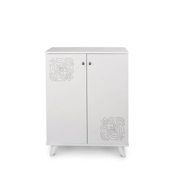 English Elm Valeria Wood Base Shoe Cabinet White – Slim 3-Tier Organizer with Durable Wood Finish, Entryway Storage B029119659