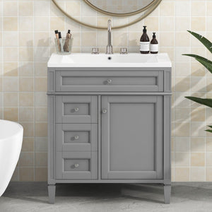 English Elm 30'' Modern Single Sink Vanity with Resin Basin Soft Close Drawers and Storage Cabinet SW000103AAE-2