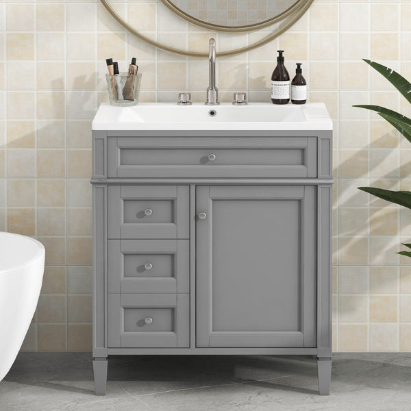 English Elm 30'' Modern Single Sink Vanity with Resin Basin Soft Close Drawers and Storage Cabinet SW000103AAE-2