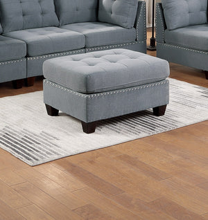 English Elm Living Tufted Ottoman Grey Linen-Look Cushion Nailhead Trim Wooden Legs Rustic 32"x26"x19" Stylish Seating B011119656