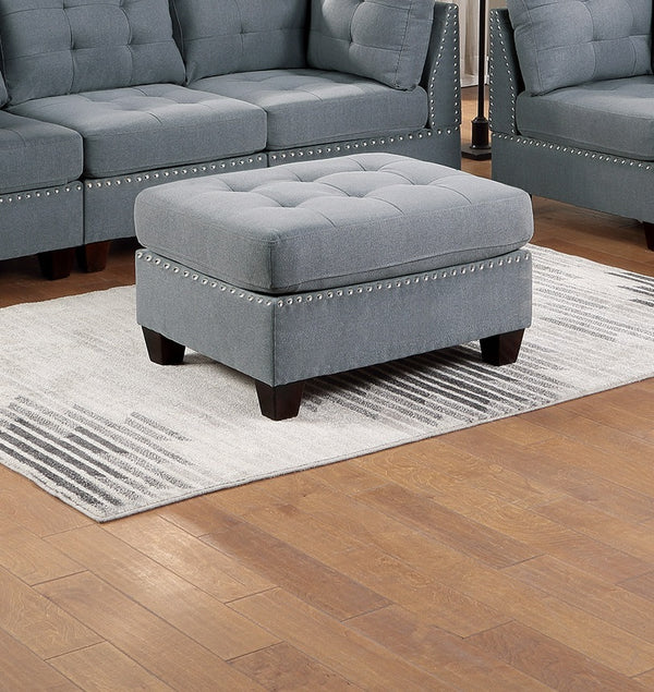 English Elm Living Tufted Ottoman Grey Linen-Look Cushion Nailhead Trim Wooden Legs Rustic 32"x26"x19" Stylish Seating B011119656