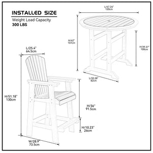 English Elm HDPE High Top Patio Bar Table Set for 4 White & Gray – Durable Outdoor HDPE Dining Table and 4 Chairs W1209S00016