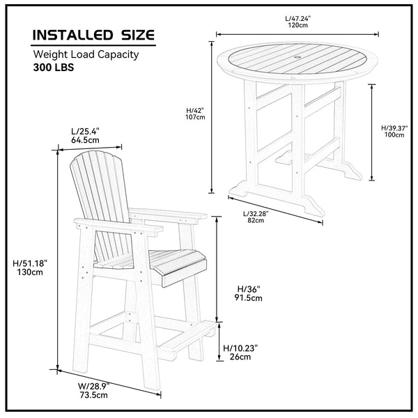 English Elm HDPE High Top Patio Bar Table Set for 4 White & Gray – Durable Outdoor HDPE Dining Table and 4 Chairs W1209S00016
