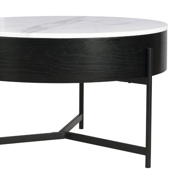 English Elm Modern Round Lift Top Coffee Table with Hidden Storage and Three Nesting Ottomans CH265770AAB