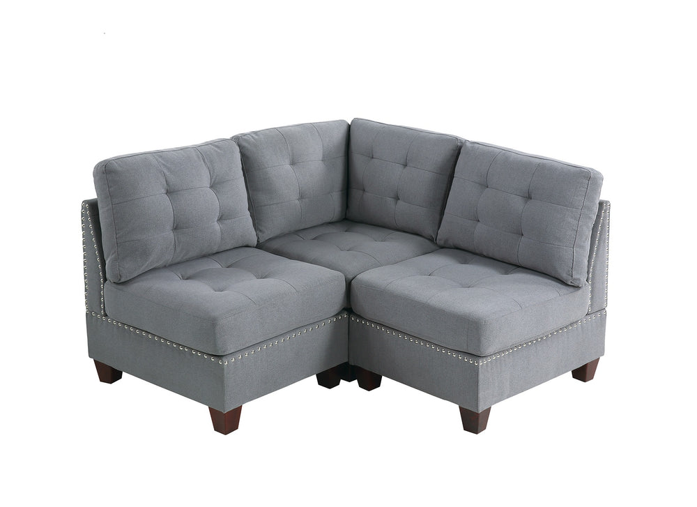 English Elm Living Tufted Corner Sofa Wedge with Linen-Look Fabric, Nailhead Trim, Rustic Wood Legs for Elegant Comfort Grey 34 L x 27 W x 15 H B011119655