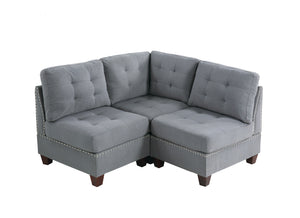 English Elm Living Tufted Corner Sofa Wedge with Linen-Look Fabric, Nailhead Trim, Rustic Wood Legs for Elegant Comfort Grey 34 L x 27 W x 15 H B011119655