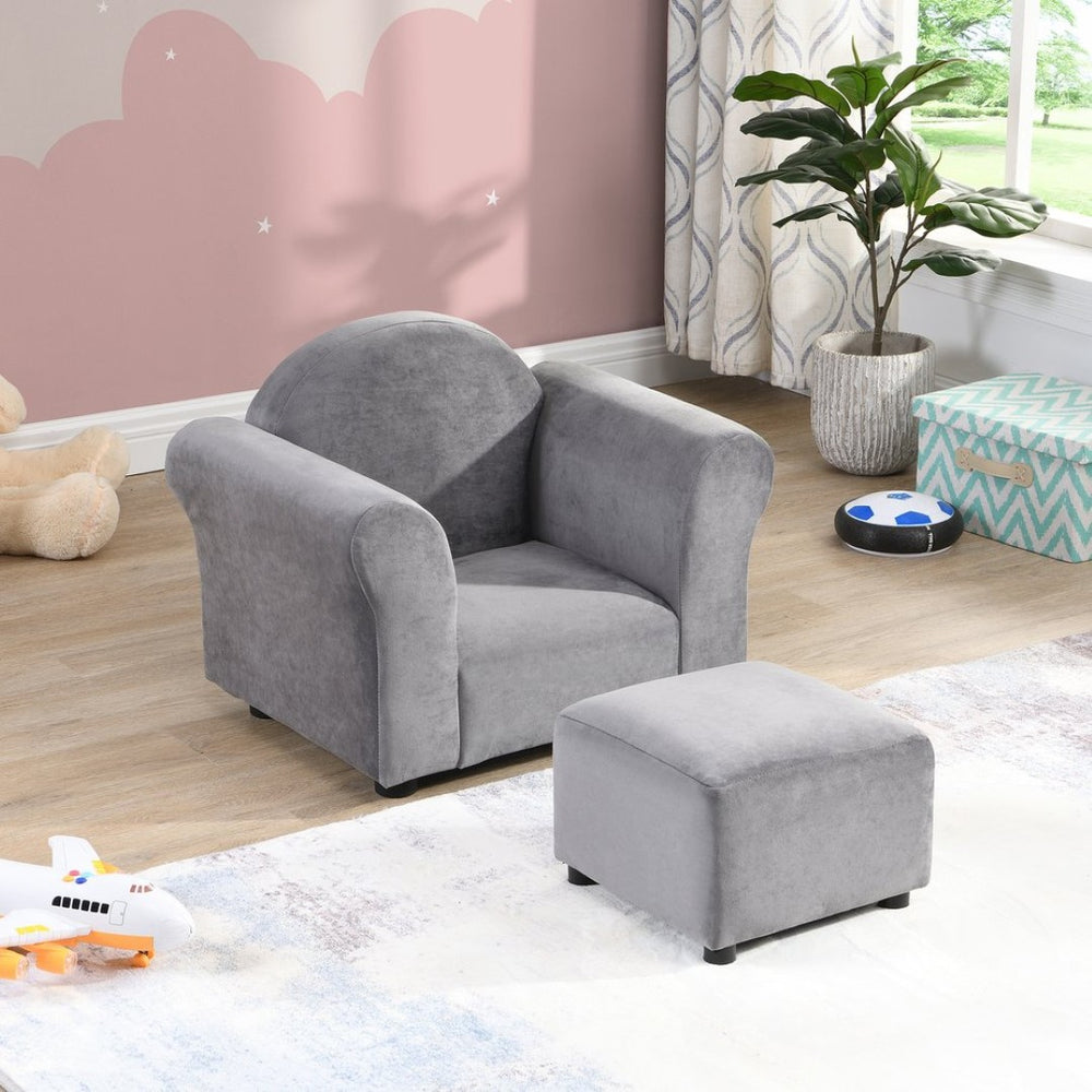 English Elm Kids Upholstered Chair and Ottoman Set Soft Toddler Seating for Playroom or Bedroom W214103910