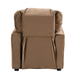 English Elm Kids Velvet Recliner with Adjustable Footrest Padded Headrest and Built in Cup Holders W214101804