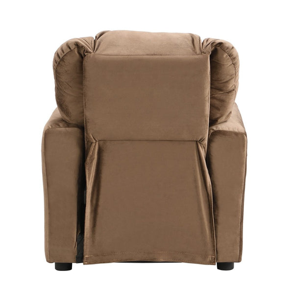 English Elm Kids Velvet Recliner with Adjustable Footrest Padded Headrest and Built in Cup Holders W214101804