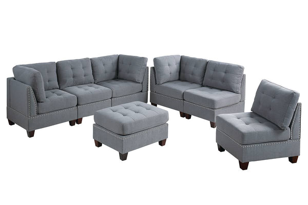 English Elm Living Tufted Corner Sofa Wedge with Linen-Look Fabric, Nailhead Trim, Rustic Wood Legs for Elegant Comfort Grey 34 L x 34 W x 17 H B011119654